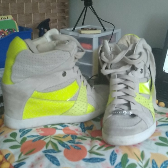 neon wedge sneakers